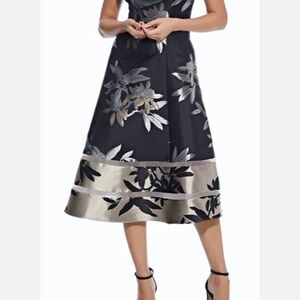 Adrianna Papell Black and Silver Midi cocktail  Dress